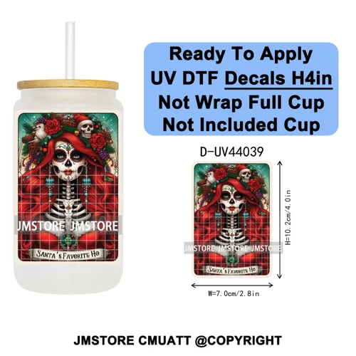 Floral Mexican Christmas Mama UV DTF Transfer Stickers Decals Ready To Apply Good Quality Prints For Libbey Cold Cup Mug Tumbler