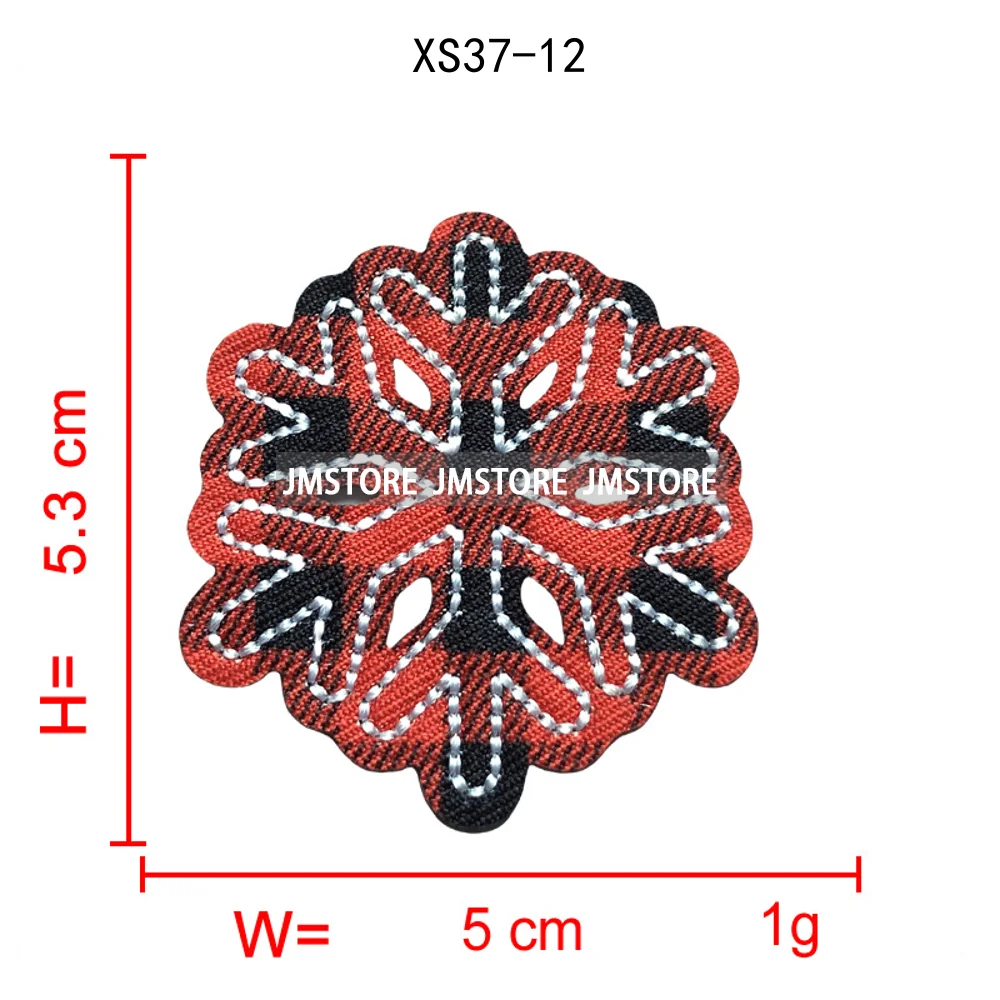 Red Checkered Christmas Icons Cozy Winter Season Lover Festive Decoration Embroidery Appliques Iron on Patches for Clothes Bags