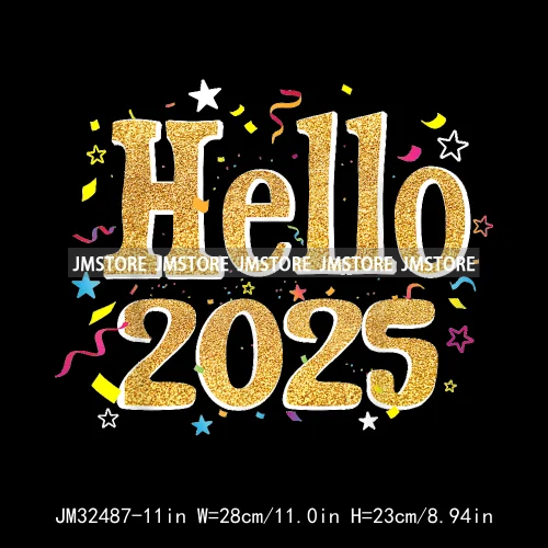 New Goodbye 2024 Hello New Year 2025 Merry Christmas 2024 Xmas Iron On DTF Transfers Stickers Ready To Press For Hoodies Bags