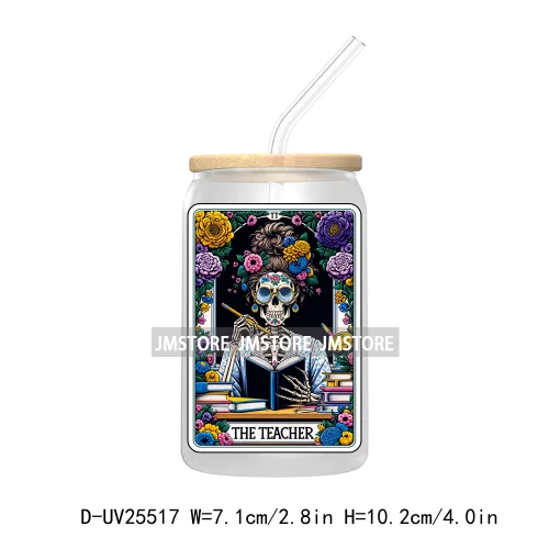 The Smoker Skeleton Tarot Card UV DTF Transfer Stickers Decals For Libbey Cold Cups Mugs Tumbler Custom Logo Labels Sugar Skull