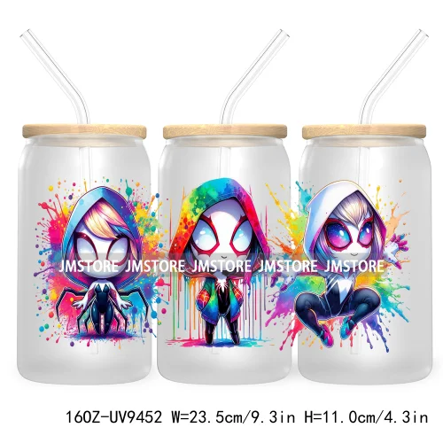 Watercolor Cartoon Halloween Spooky UV DTF Sticker For 16OZ Libbey Glass Cup Can Wrap Transfer Stickers Custom Labels DIY Logo