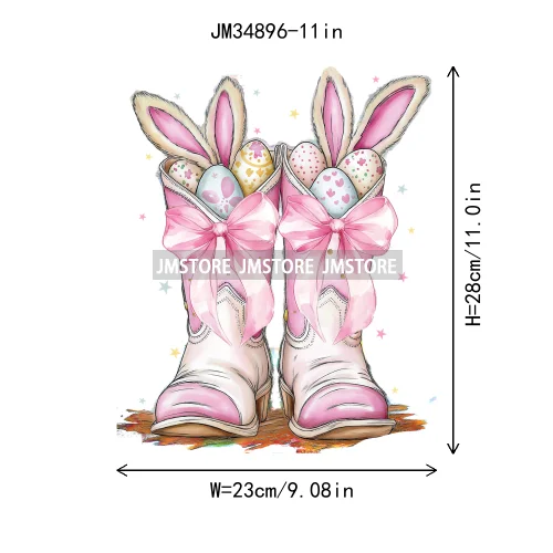 Happy Easter Day Cute Coquette Girl Kids Carrot Floral Bunny Eggs Iron On DTF Heat Transfers Stickers Ready To Press For Hoodies