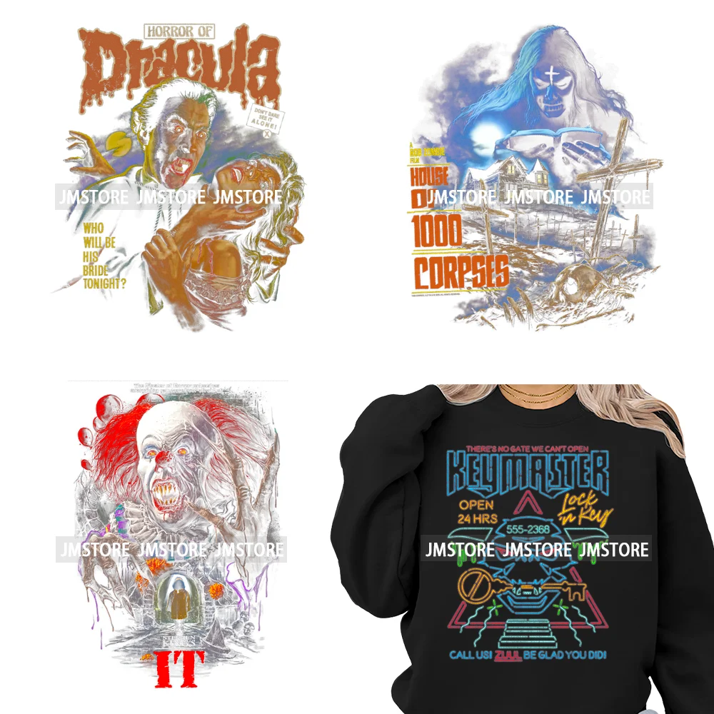 Horror Characters Halftone Movie Shows Scary Halloween Vibes Iron on DTF Washable Transfers Stickers Ready to Press for Clothing