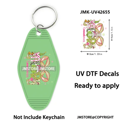 Cartoon Friends Christmas Holiday UV DTF Keychain Wraps Ready To Apply Waterproof High Quality Decals For Hotel Motel Keychain