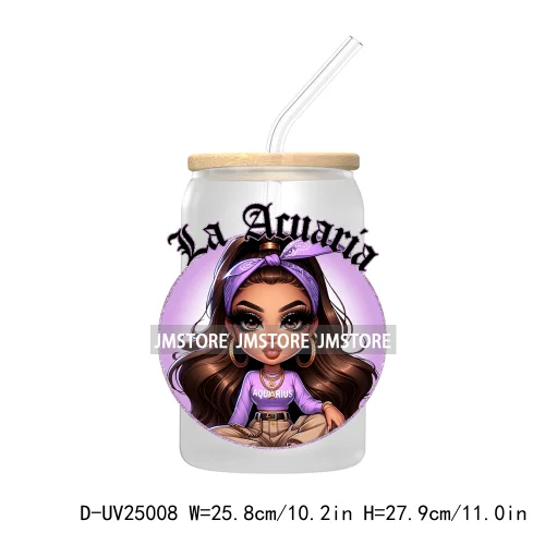 Chicana Chola Chibi Zodiac Girls UV DTF Transfer Stickers Decals For Libbey Cold Cups Mugs Durable Waterproof Custom Logo Labels