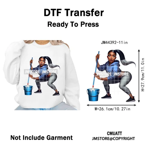 Angry Office African Girl Sassy Moods Housework Mom Iron on Washable DTF Heat Transfer Stickers Ready to Press for T-shirts Bags