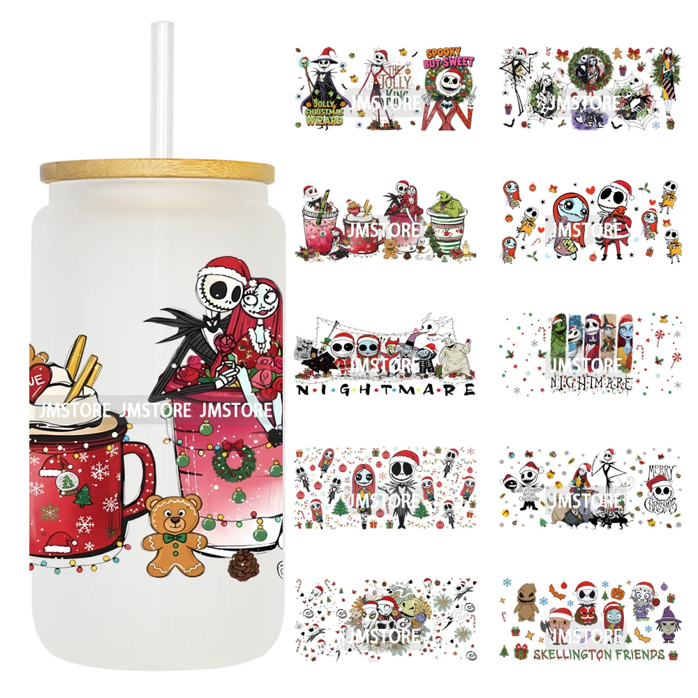 Horror Christmas Nightmare Character UV DTF Wrap Transfer Sticker Selfadhesive Waterproof High Quality For 16OZ Libbey Glass Can