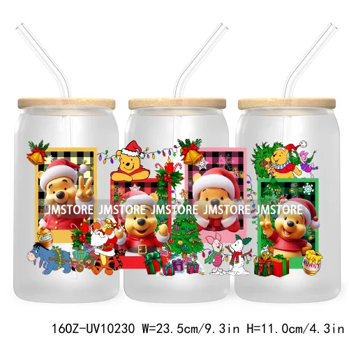 Mouse Christmas Cartoon Friends 16OZ UV DTF Cup Wrap Transfer Stickers Princess Custom Labels Waterproof For Libbey Glass Can