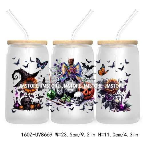 Spooky Witch Social Club UV DTF Cup Wrap For 16OZ Libbey Glass Cups Can Transfer Stickers Custom Labels Logo Halloween Season