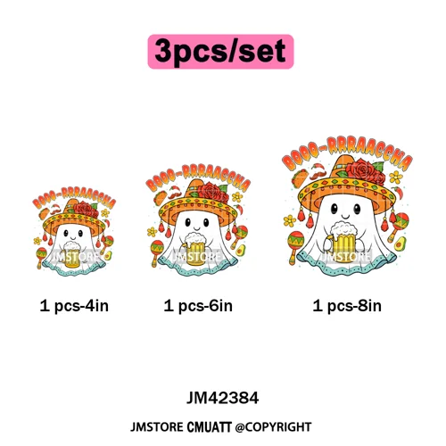 Ghost Coquette Spanish Halloween Pan Dulce Conchas And Cucuy Iron on DTF Washable Transfers Stickers Ready to Press for Textiles