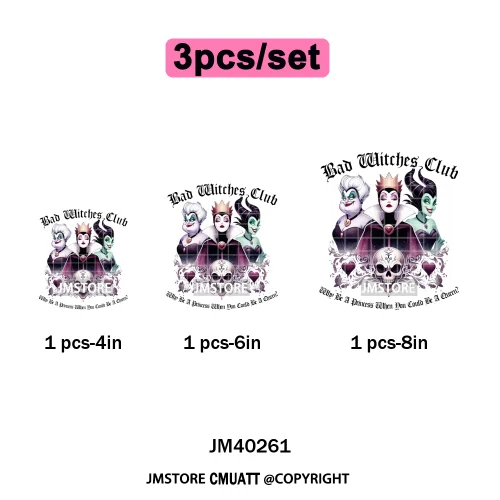 Waiting For Halloween Coquette Bad Girls Friends Wicty Logos Iron on DTF Washable Transfers Stickers Ready to Press for Clothing