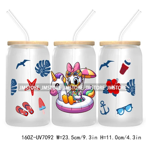 Horror's Summer Vacation 16OZ UV DTF Cup Wrap Transfers Stickers For Libbey Glass Can Cups Tumbler Waterproof Craft Cartoon Girl