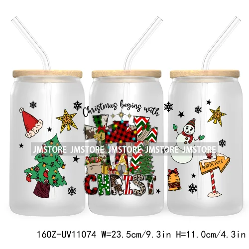 Candy Cane Christmas Club 16OZ UV DTF Cup Wrap Waterproof Transfer Stickers For Libbey Glass Can Football Mom Game Day Christmas