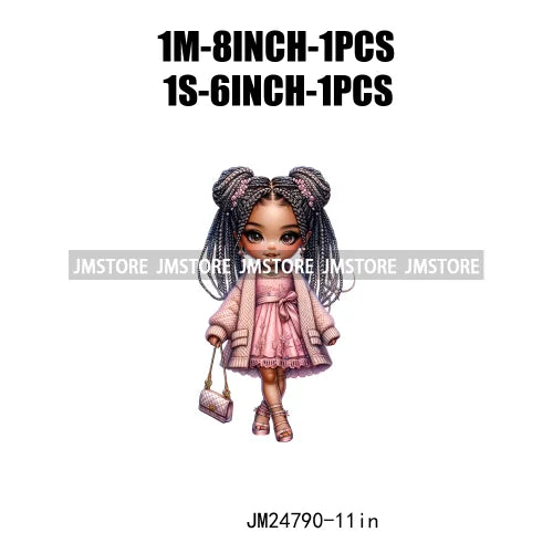 Washable Fashion Dreadlocks Cozy Casual School Chibi Girls Designs Iron On Heat Press DTF Transfer Stickers For Clothing Bags