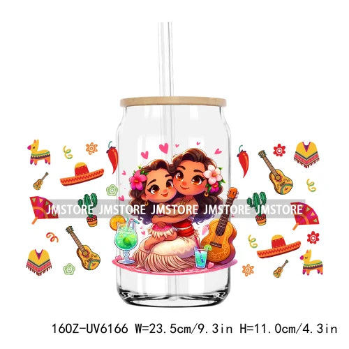 Cartoon Princess Cinco De Mayo Mexican UV DTF Sticker For 16OZ Libbey Glass Cup Can Wrap Transfer Stickers Custom Label DIY Logo