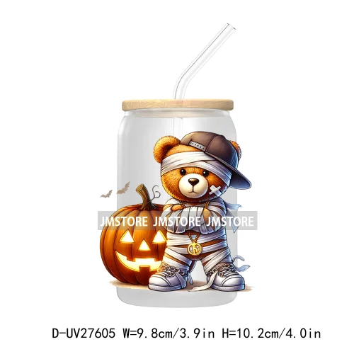 Spooky Halloween Horror Bear UV DTF Transfer Stickers Decals For Libbey Cold Cups Mugs Tumbler Waterproof Labels Scary Pumpkin