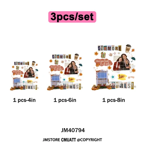 Autumn Festival Fall Season Stars Movie Girls Town Book Lover Iron on Washable DTF Transfers Stickers Ready to Press for Hoodies