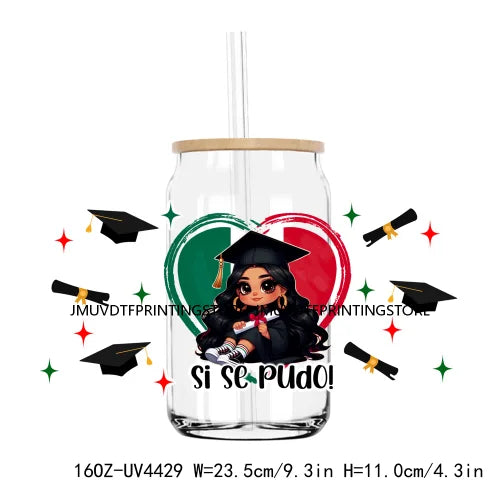 Chicano Graduation 2024 UV DTF Sticker For 16OZ Libbey Glass Cup Can Senior Girls Wrap Transfer Sticker Custom Labels DIY Logo