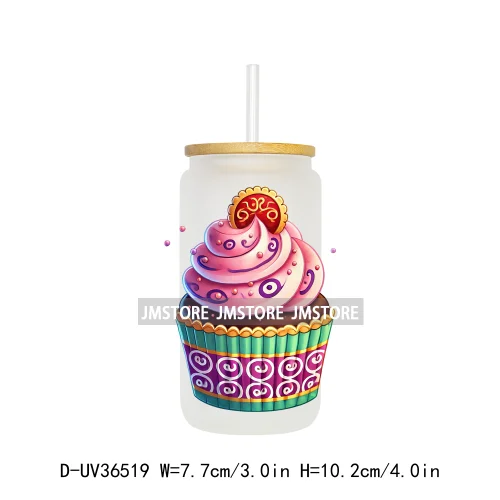 Cartoon Cupcake Sweet Treats UV DTF Transfer Stickers Decals Ready To Apply Waterproof For 16OZ Libbey Glass Can Cups Tumbler