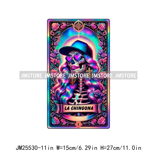 Skeleton La Maestra Chingona Smoke Women Lovers Tarot Card Printing DTF Iron On Transfer Stickers Ready To Press For Clothes Bag