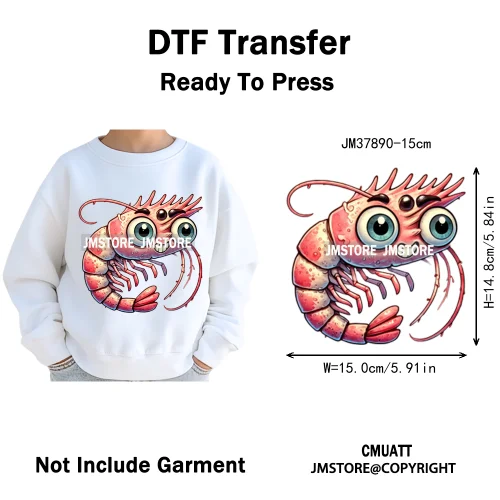 15cm 5.9in Cute Sea Underwater Animal Quirky Fish Octopus Decals Washable Iron On DTF Heat Transfers Stickers For Kids T-Shirts