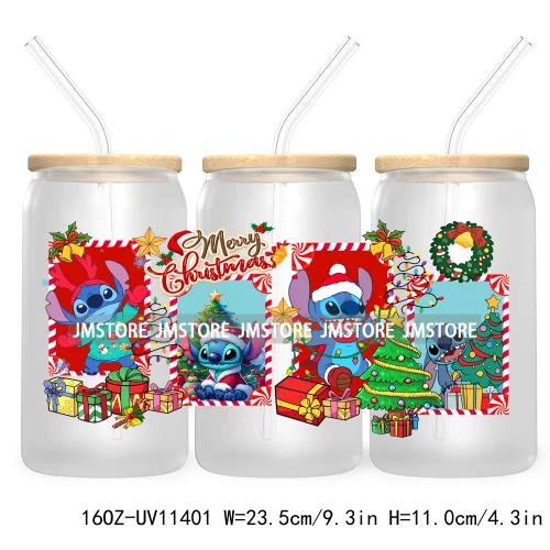 Christmas Cartoon Friends Holiday Season 16OZ UV Cup Wrap DTF Transfer Stickers For Libbey Glass Can Cup Tumbler Waterproof Logo