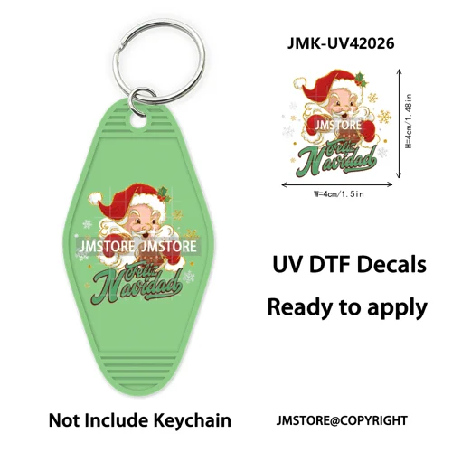 Feliz Navidad Pan Dulce Christmas UV DTF Motel Keychain Decal Ready To Ship Durable Transfer Stickers Prints For Hotel Keychain