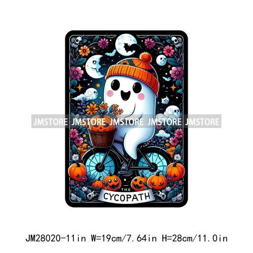 Custom Spooky Season Ghost Cycopath Skull Halloween Tarot Card DTF Iron On Heat Press Transfer Stickers Printing For Hoodies