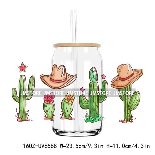 Western Desert Cactus Plants 16OZ UV DTF Cup Wrap Transfers Stickers Custom Labels Durable Waterproof Logo For Libbey Glass Can