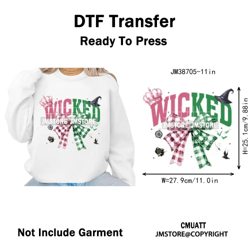 Magic Musical Movies Bad Good Witches Team Pink Green Coquette Iron on DTF Heat Transfers Stickers Ready to Press for T-shirts