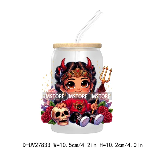 Halloween Latina Hispanic Girl UV DTF Transfer Stickers Decals For Libbey Cold Cup Mug Tumbler Waterproof Craft Sugar Skull Rose