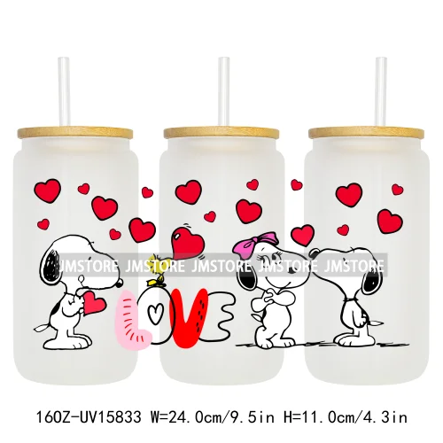 Cartoon Dog Valentine's Day UV DTF Stickers Ready to Transfer Cup Wrap Custom Labels DIY Craft For Libbey Glass Can Mug Tumbler