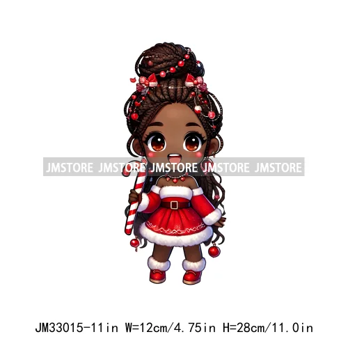 Fashion Black Santa Girls Candy Cane Afro Kids Christmas Season Iron On DTF Transfers Stickers Ready To Press For Sweatshirts