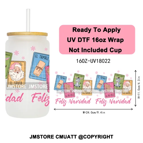 Tis The Season Mexican Christmas Coquette UV DTF Cup Wrap Ready To Apply Transfer Stickers Tumbler Wraps For Libbey Glass Can