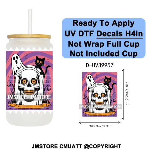Halloween Stamps Trick Or Treat UV DTF Decals Ready To Apply Waterproof Transfer Stickers DIY Crafts For 16OZ Libbey Glass Can