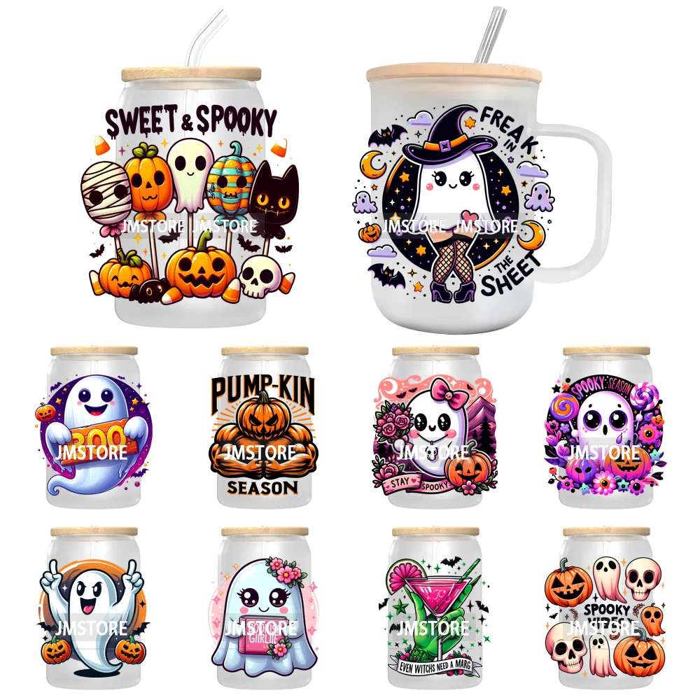 Cute Ghost Stay Spooky Halloween Pumpkin UV DTF Transfer Stickers Decals For Libbey Cold Cups Mugs Tumbler Waterproof Craft Boo