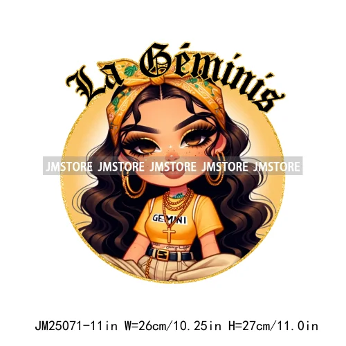 New Washable Chicana Chola Chibi Latina Spanish Zodiac Cute Girls DTF Iron On Transfers Stickers Ready To Press For Clothing