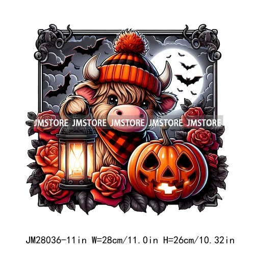 Cute Animals Skull Red Rose Pumpkin Halloween Spooky Vibes Design Logo Iron On DTF Transfer Stickers Ready To Press For Clothing