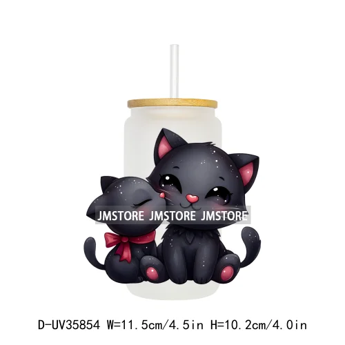 Valentine's Day Black Cat Couple UV DTF Transfer Stickers Decals Ready To Apply Waterproof For 16OZ Libbey Glass Can Cup Tumbler