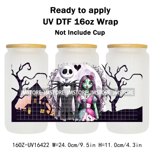 Halloween Couple Horror Movie Spooky Season UV DTF Stickers Ready To Transfer Cup Wrap Custom Label For Libbey Can Glass Tumbler