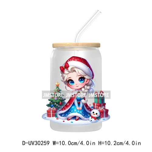 Princess Christmas Cartoon Friends UV DTF Transfer Stickers Decals For Libbey Cold Cups Mugs Tumbler High Quality Xmas Gift Tree