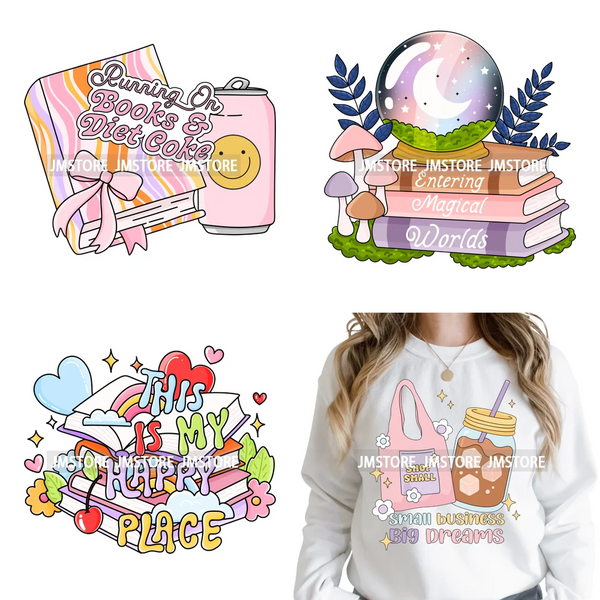 Funny Book Lover Club Inspirational Sayings Reading Coffee Iron on DTF Washable Transfers Stickers Ready to Press for Clothing