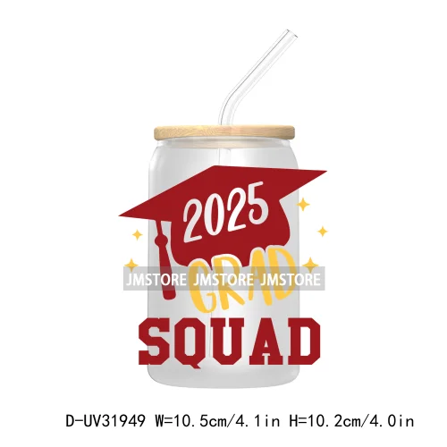 Senior 2025 College Grad UV Sticker Decals For Libbey Cold Cups Mugs Tumbler Transfer Stickers Waterproof Labels Graduation Cap