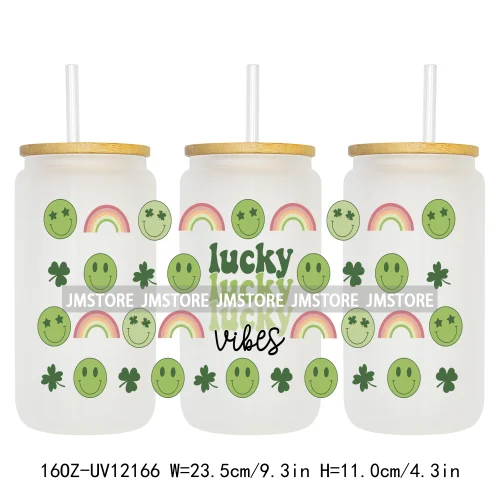 Coquette St Patrick's Day Lucky Shamrock 16OZ UV Cup Wrap DTF Transfer Stickers For Libbey Glass Can Cups Tumbler Custom Prints