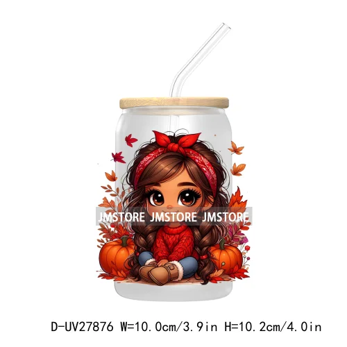 Latina Chibi Autumn Baby Little Girl UV DTF Transfer Stickers Decals For Libbey Cold Cups Mugs Tumbler Fall Vibes Pumpkin Season