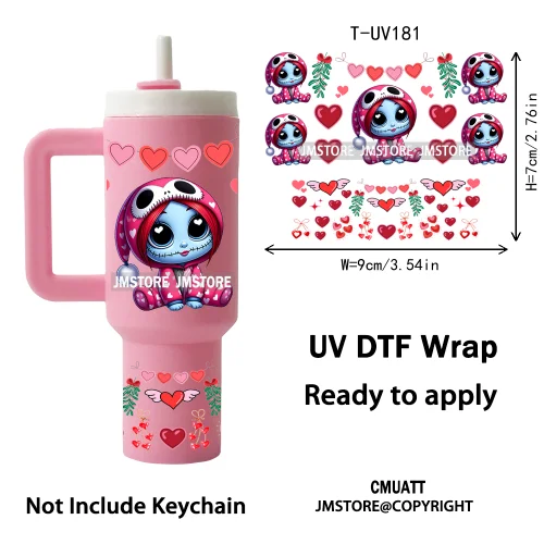 Spooky Cartoon Characters Valentines Horror UV DTF Wraps Ready To Apply Transfer Stickers Waterproof For Mini Tumbler Keychain