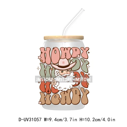 Howdy Highland Cow Christmas Cowboy Western Country Christmas UV DTF Transfer Stickers Decals For Libbey Cold Cups Mugs Tumbler