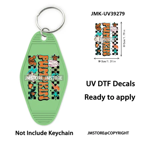 Faux Glitter Halloween Ghost Pumpkin Season UV DTF Motel Keychain Decal Ready To Ship Transfer Stickers Print For Hotel Keychain