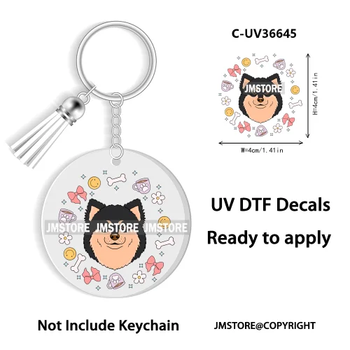 Floral Cat Lover The Best Mama Ever UV DTF Decal Round Keychain Ready To Apply WaterProof Transfer Stickers For Circle Keychain