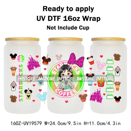 Coquette Bow Baby Toddler Princess UV DTF Cup Wraps Ready To Apply Transfer Stickers For 16OZ Libbey Glass Can Mug Faux Glitter